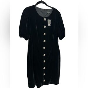 J Crew Collection NWOT Jeweled Black Velvet Puff Sleeve Dress